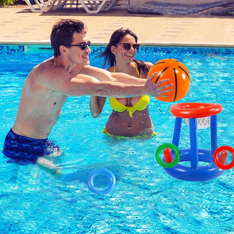 풍선 풀 농구 세트, 부동 수영 반지 및 비치 볼 게임 여름 파티 재미는 어린이 및 성인을위한 물 싸움을 선호합니다