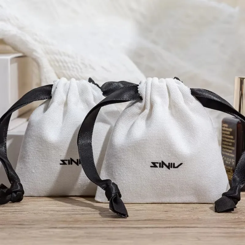 

Custom Logo Printed Recyclable Cotton Canvas Drawstring Dust Bag for with Bracelets Glasses Rings Earrings pouch