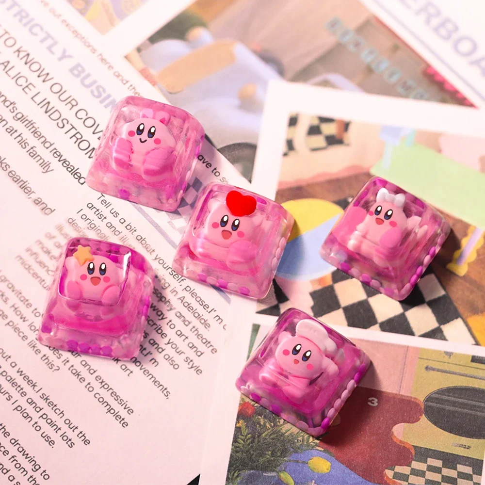 Kawaii Cute Kirby Pink Keycaps Original Cartoon MX Switch OME Profile R4 Gaming Mechanical Keyboard Translucent Keycaps