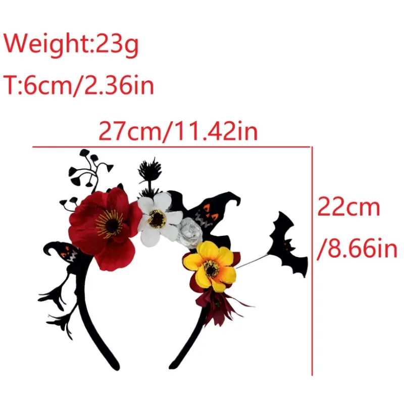 Bandeau Floral mexicain pour femmes, couronne de fleurs du jour des morts, accessoires de couvre-chef de chauve-souris pour Costume d'halloween