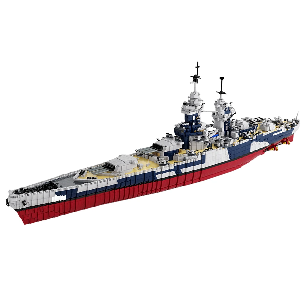 MOC French Battleship Richelieu Model Building Blocks World War II Military Battleship Destroyer Architecture Bricks Toy Gift