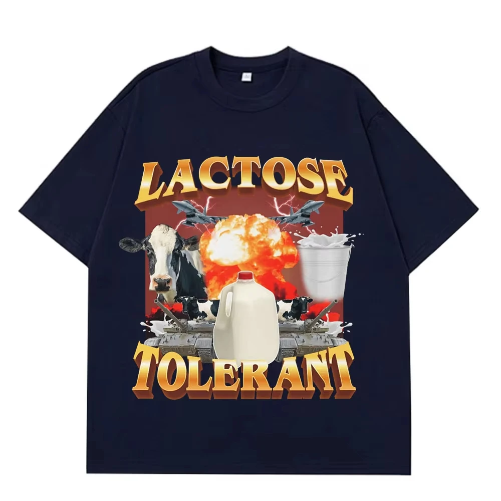 Lactose Tolerant Graphic Print T-Shirt Men's Vintage Fashion Short Sleeve T-shirts Cotton Casual Cozy Oversized Loose T Shirts