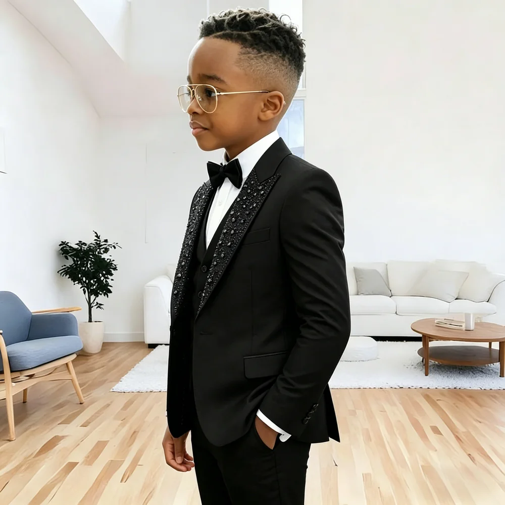 Shiny Silver 3-Piece Boys Suit Set with Tassel Accents for Stage Performance Party Wedding Guest Outfits Stylish for Ages 3-16