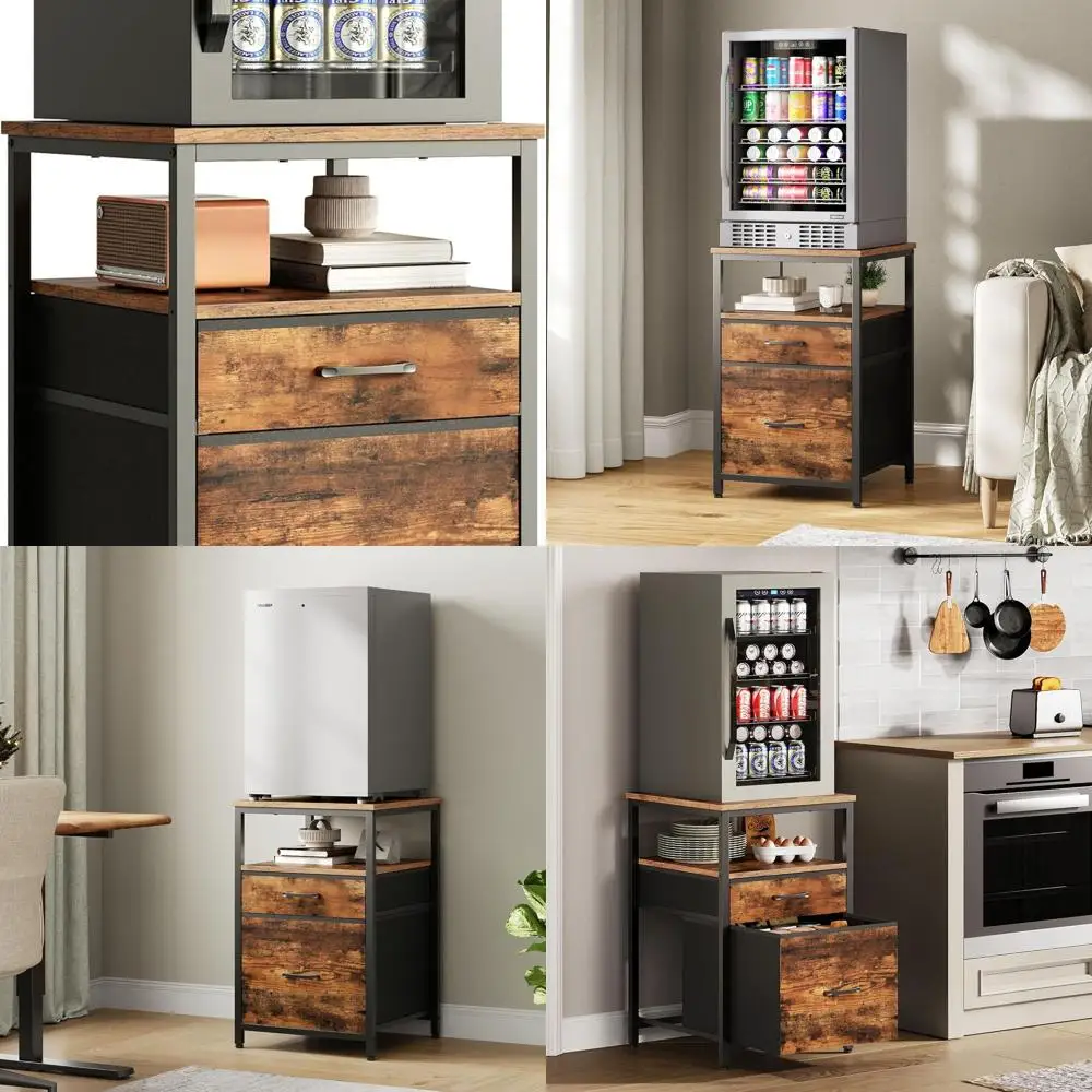 

Rustic Brown Mini Fridge Stand with 3 Shelves, 18.11 x 18.11, Perfect for Dorms, Apartments, and Offices