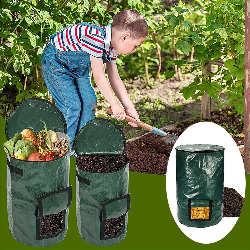 34 Gallons Organic Compost Bag Garden Yard Vegetable Plant Grow Compost Bag Kitchen Waste Fermentation Collection Bags Trash Can