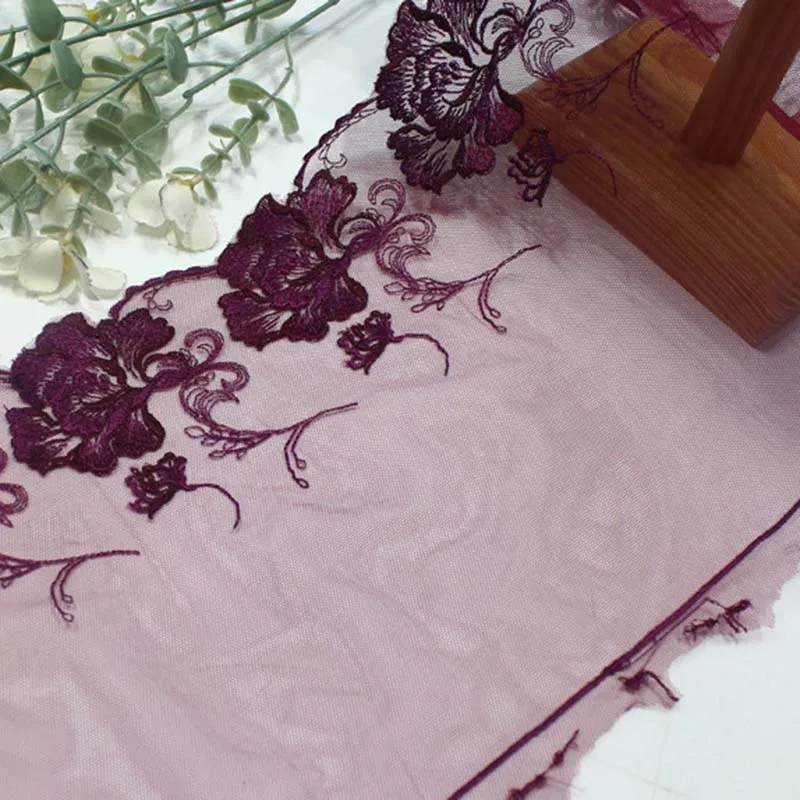 

36Yards Purple Polyester Soft Mesh Lace Shiny Flower Embroidered Lace Trim for Children's Clothing Couture Dress