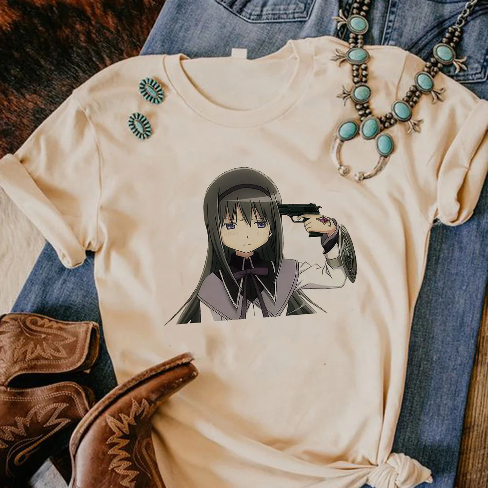 Women T Shirt Sweet Puella Magi Madoka Magica Top Girls Streetwear Anime Summer Tshirt Girl Y2k O-neck Harajuku Kawaii Clothing