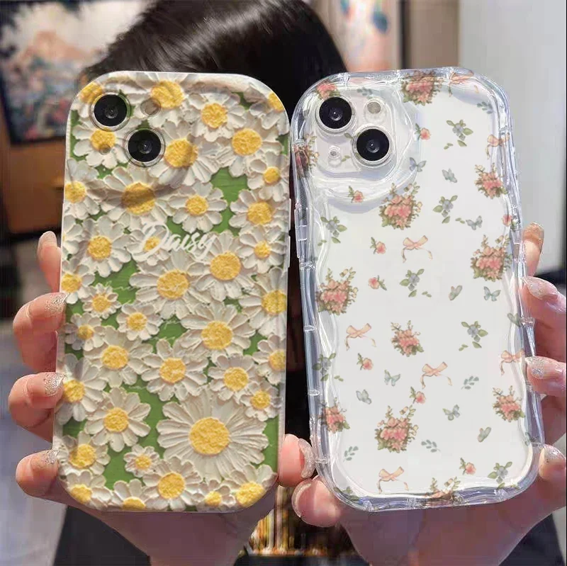 Floral Flower Case For Samsung Galaxy S25 S24 S23 Ultra S22 S21 Plus S20FE S23FE S24FE S21FE A15 cover Clear