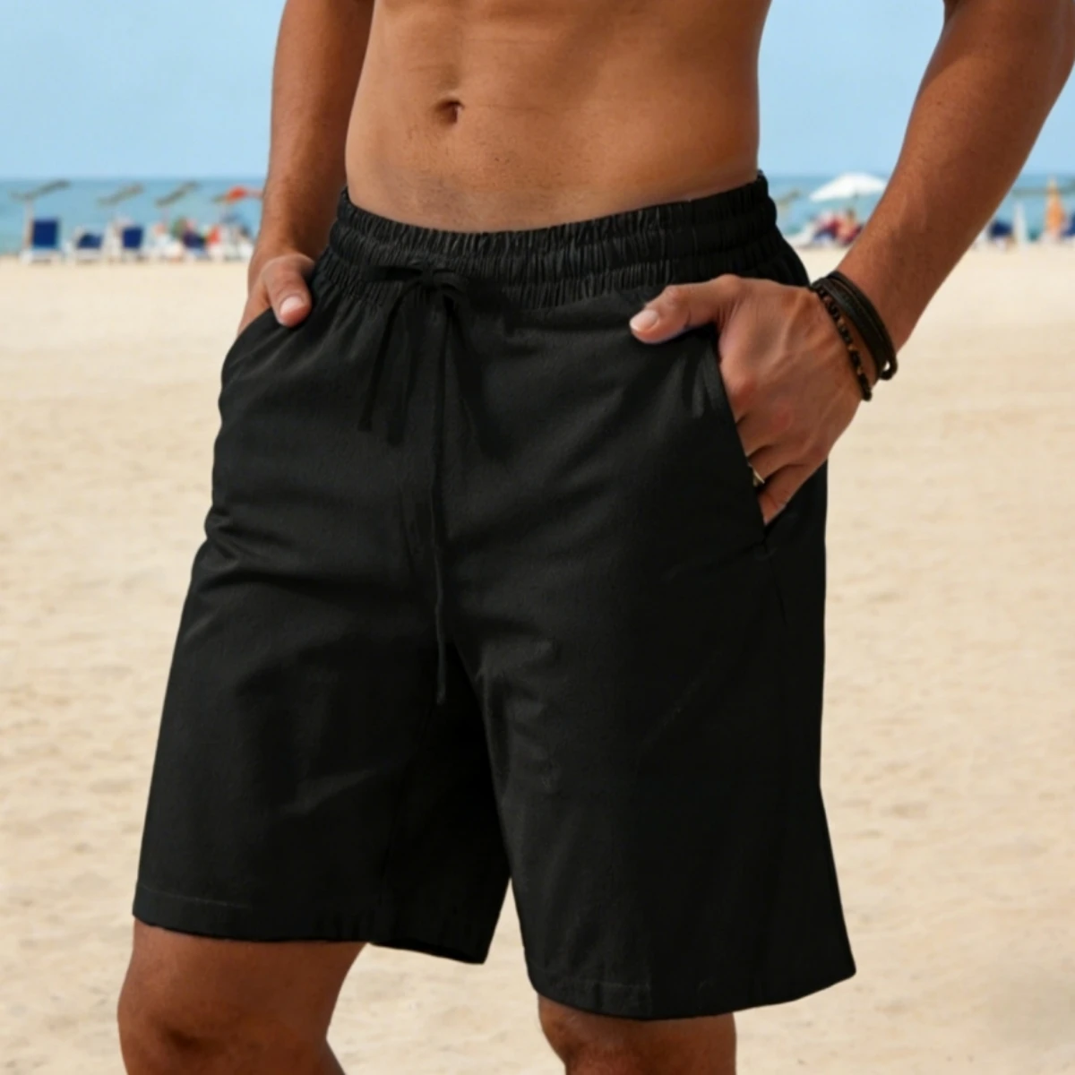 Summer men's casual cotton and linen beach shorts - stylish, comfortable, breathable, loose-fitting straight-leg pants