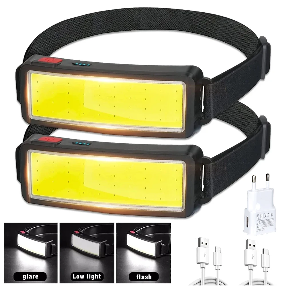 USB Rechargeable COB LED Headlamp Built-in Battery Super Bright Head Flashlight Outdoor Waterproof Camping Fishing Headlight