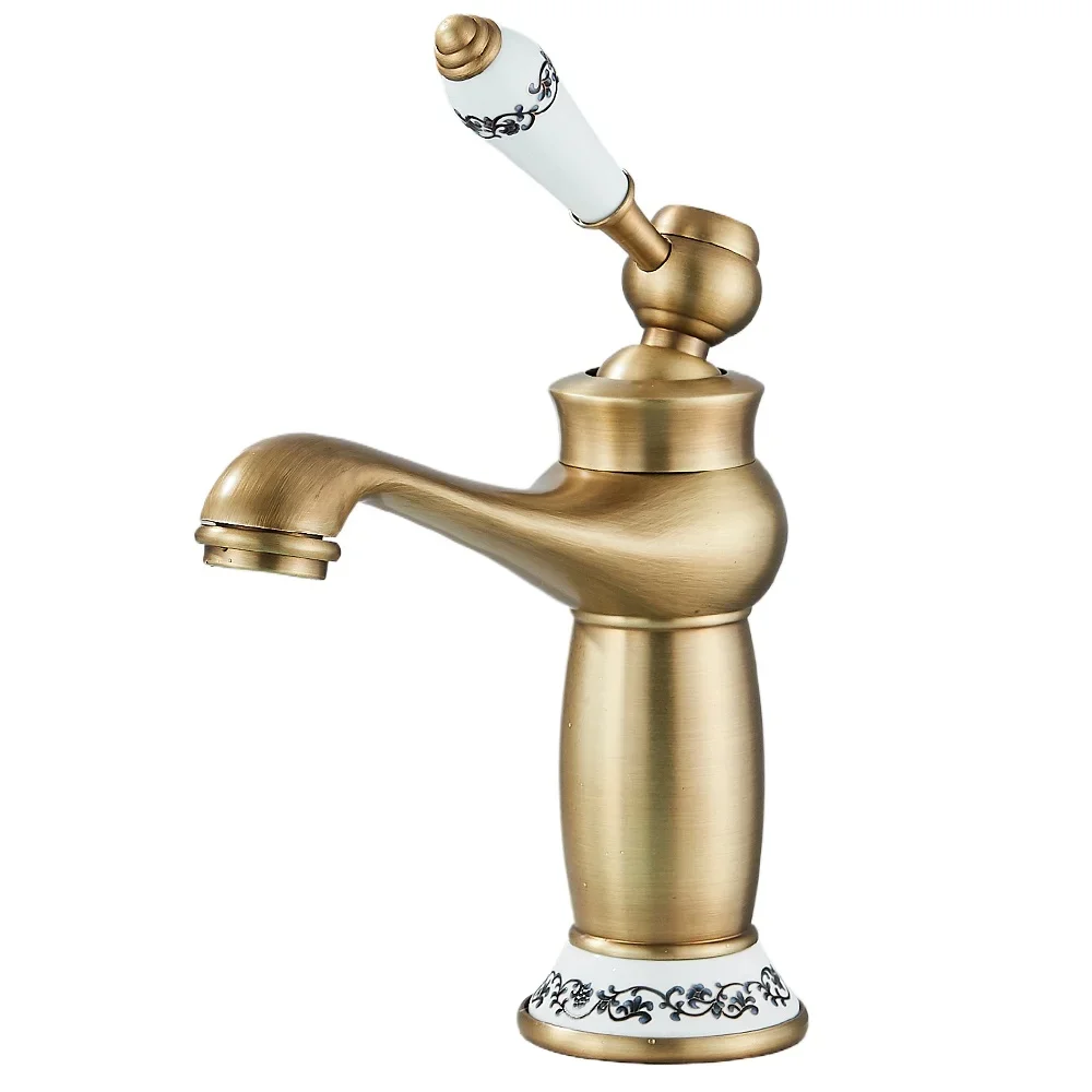 

Quyanre Retro Antique Brass Basin Faucet Single Handle Mixer Tap Hot Cold Water Bathroom Sink Faucet