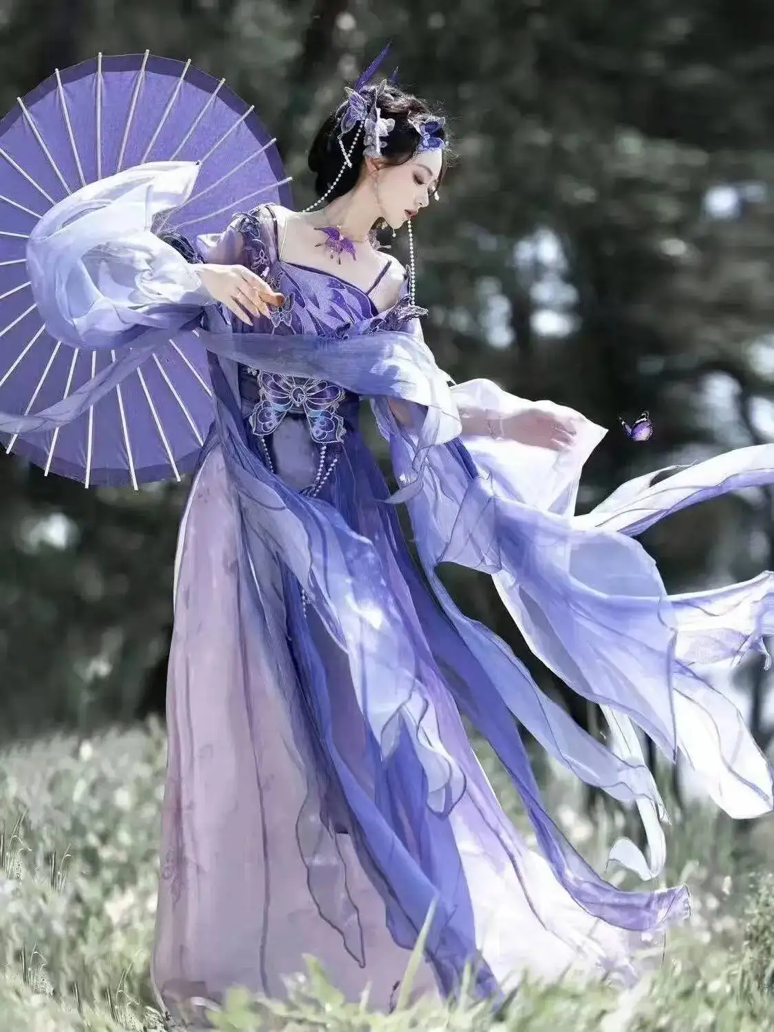 

Original Chinese Purple Hanfu Women's Weijin Period Embroidery Butterfly Hezi Skirt Niche Halloween Goddess Cosplay Clothing