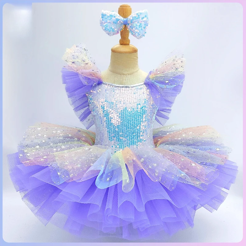

Girl Professional Tutu Ballet Dance costume Child Kids Swan Lake Pancake Ballerina Party Dance Costume Sequined princess dress