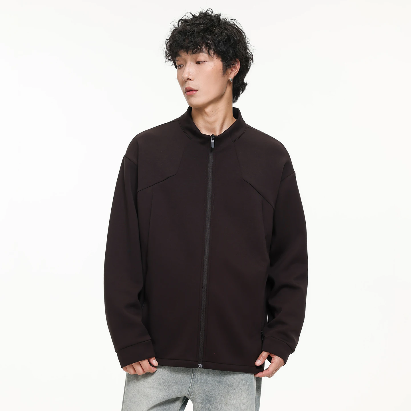 Stand Collar Zipper Sweatshirts Jacket Men Outdoor Hiking Loose Casual Track Sweatshirt Coat Spring Autumn Cardigan Jacket