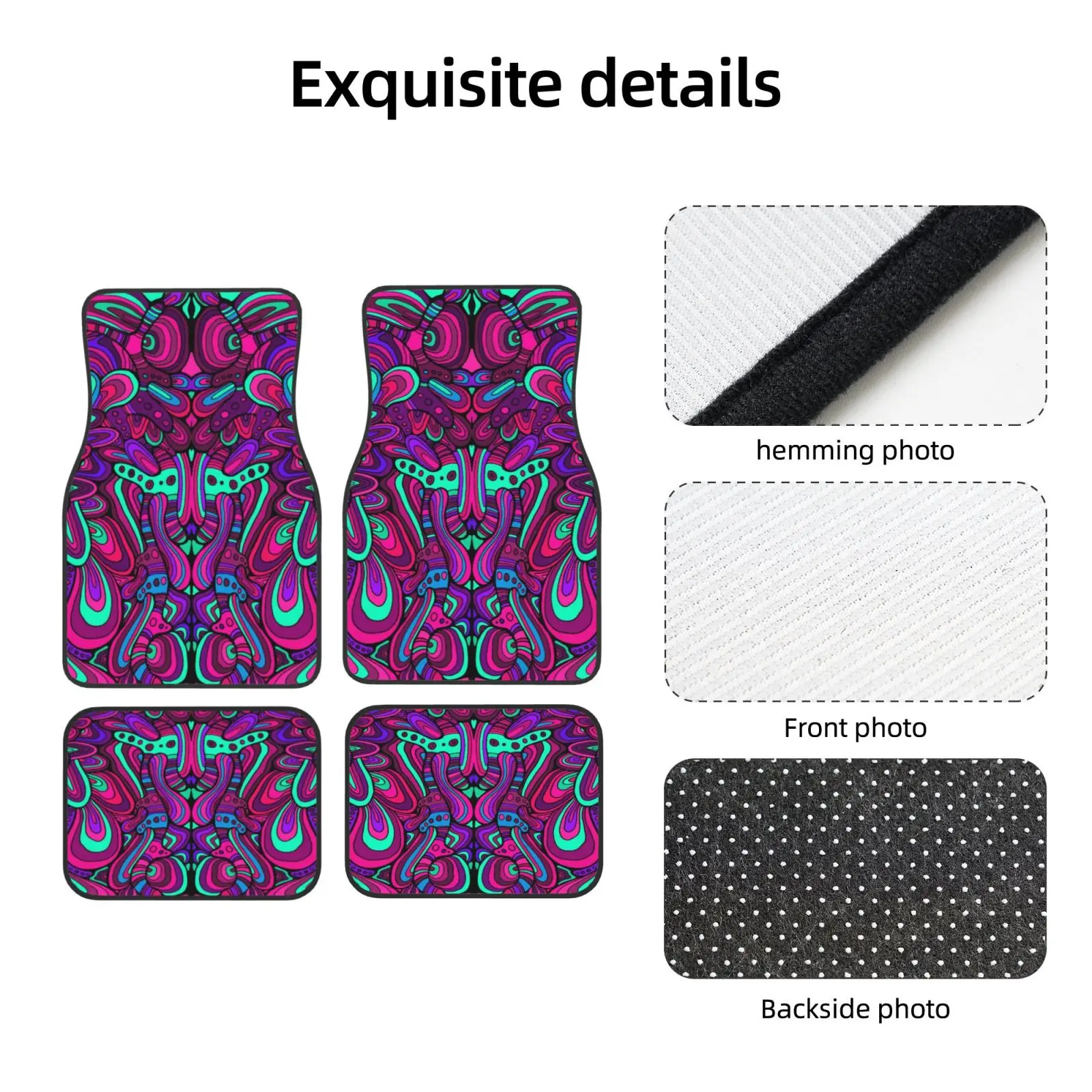 Rainbow Tie Dye Print Car Floor Mats of 4 Pieces Anti Slip Front and Rear Foot Mats Universal Car Accessories for SUV Van Truck view 4