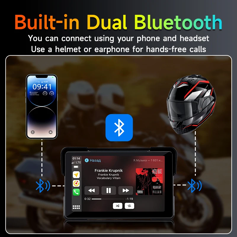 Carplay de 5/7 pulgadas para motocicleta 2K HD DVR navegación inalámbrica CarPlay Android Auto IPX7 pantalla impermeable portátil Moto DVR