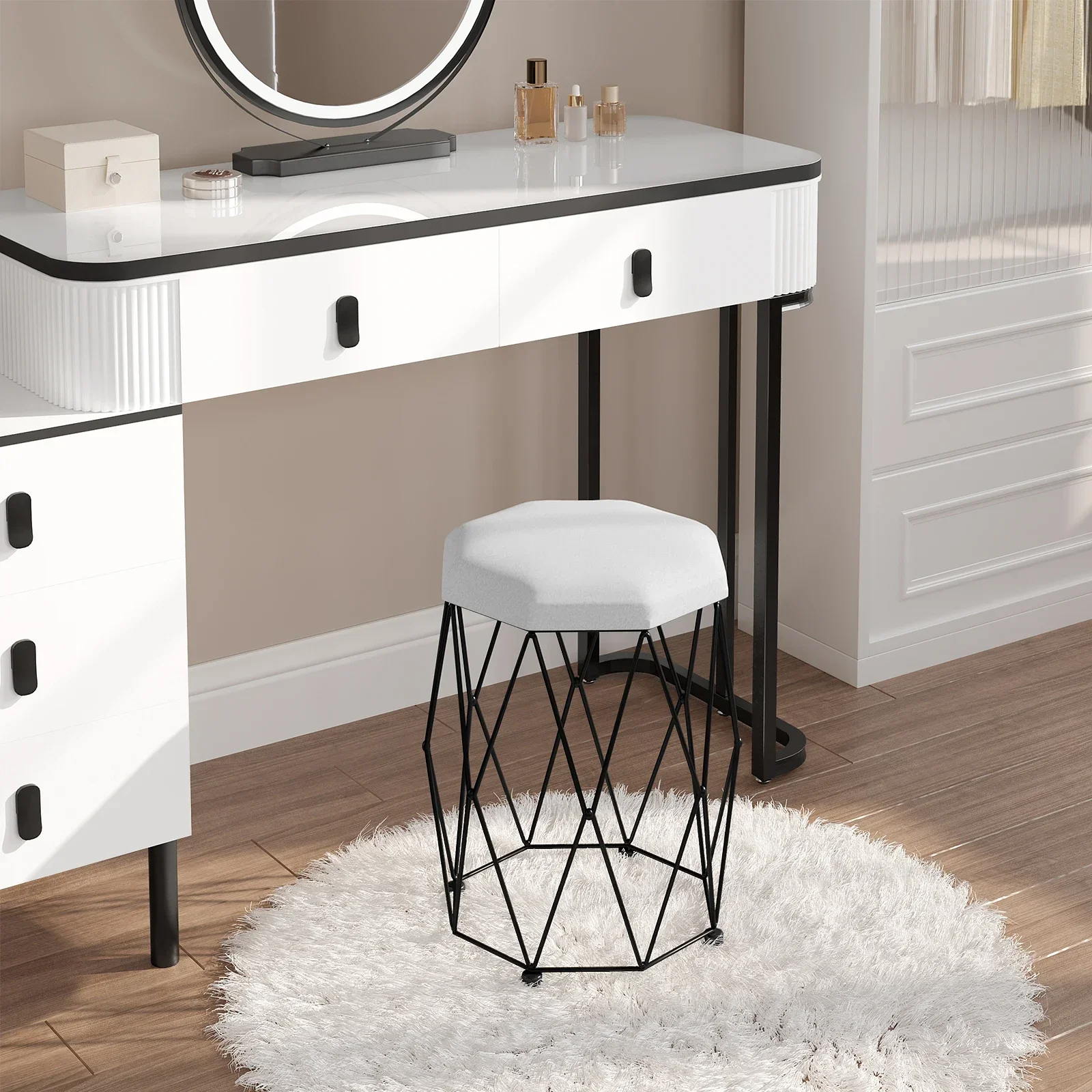 Image of WOLTU 30 x 44,5 x 30 cm großer Schminkhocker im modernen Design, Ottomane, Schminkhocker für Schminktisch, für Schlafzimmer und Wohnzimmer