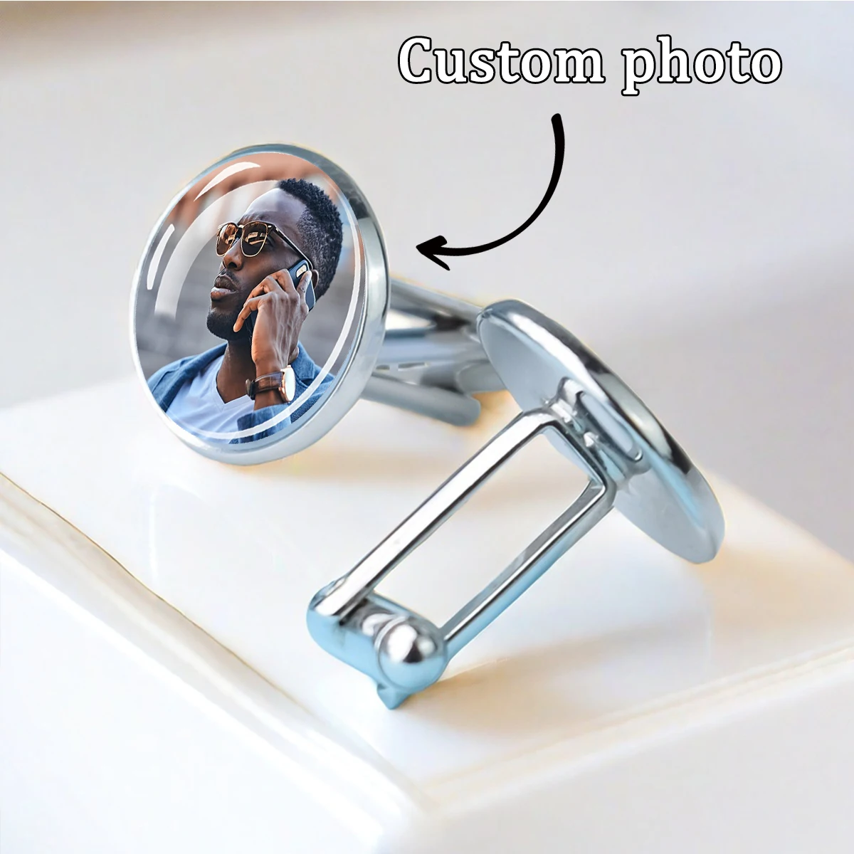 

Custom Gentleman Cufflinks Men's Suits Shirt Cuff Links Silver Plated Glass Cabochon Cuff Classic Cufflinks Wedding gift