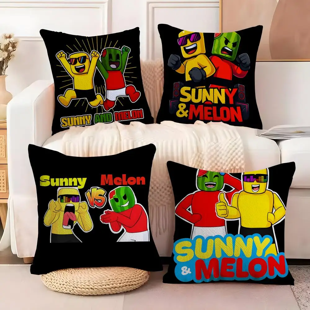S-Sunny And M-Melon Cushion Cover  Plush Fabric Soft Double Sided Print Sofa Cushion Cover Throw Pillow Covers