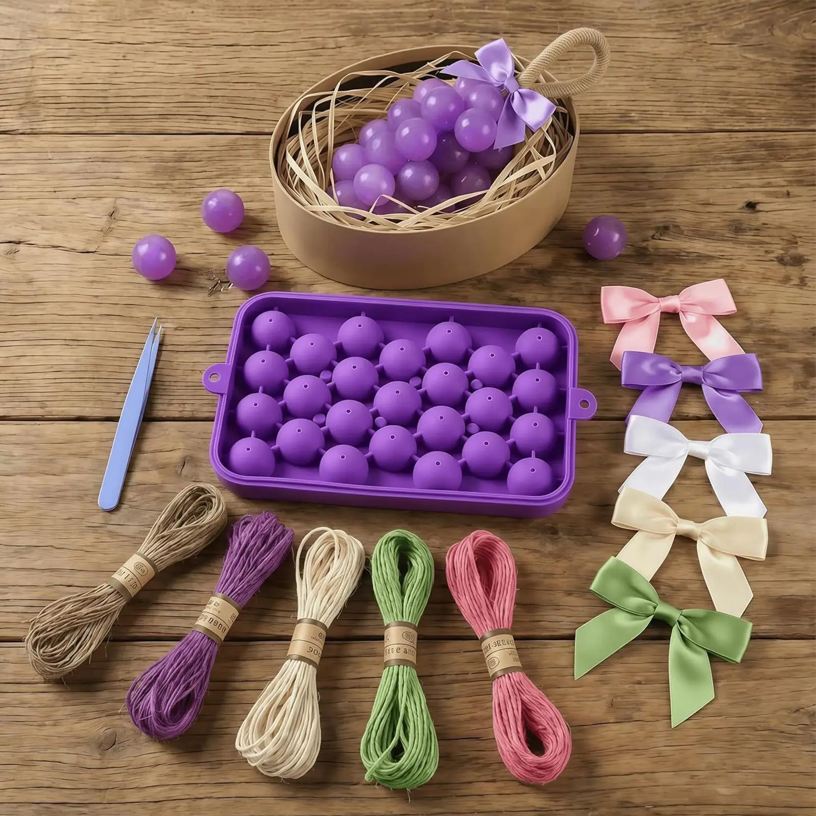 Kit para Hacer Jabón con Forma de Uva, con Molde de Silicona, Set de Jabón Artesanal con Cuerda de Colores y Lazos para Regalos de Fiesta