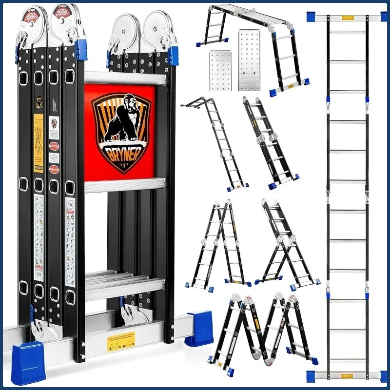 7-in-1 Telescopic Ladder, 12 ft., Aluminum Folding Multi-Purpose, 330 lb. Capacity, 14
