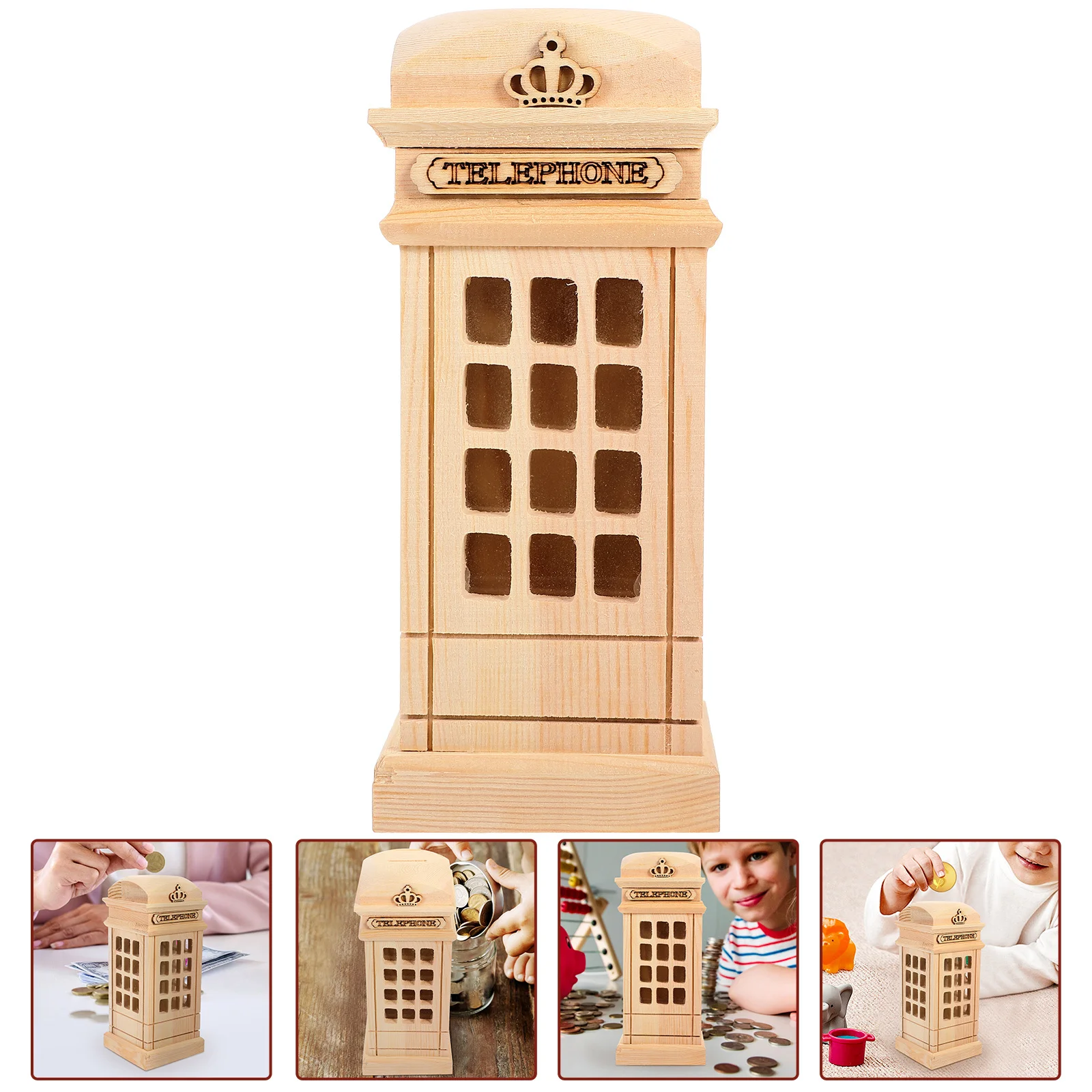 DIY Graffiti Wooden Piggy Bank Adorable Money Pot for Kids Room Decoration Saving Jar Saving Bank