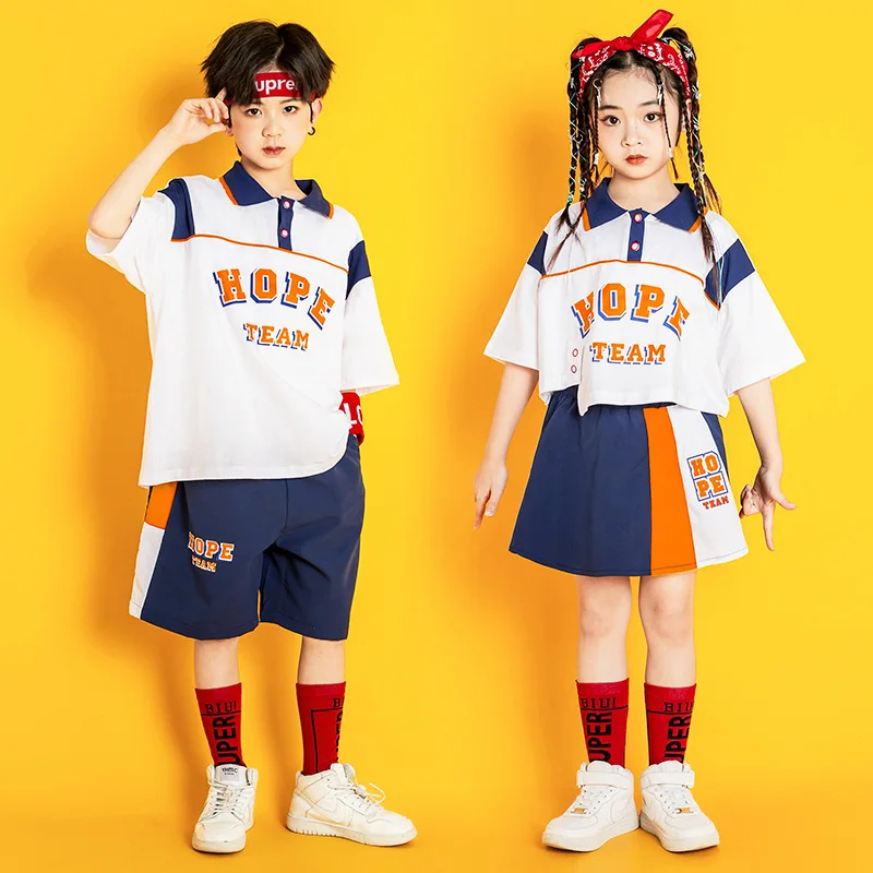 Roupas de meninas hip hop roupas de dança de rua meninos retalhos moletom casual calças de carga conjunto crianças jazz dança palco traje