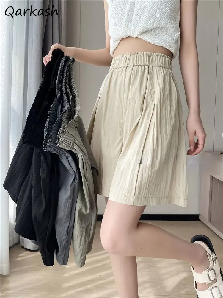 

Шорты женские тонкие летние широкие дышащие универсальные складные студенческие Ulzzang модные эластичные талии шикарные спортивные унисекс нежные