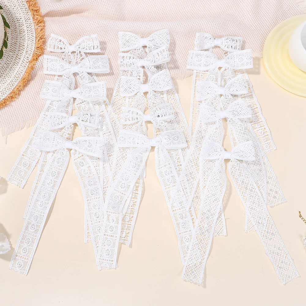 

20Pcs/lot random long tail lace bowknot hair clips girls ponytail hair gripes sweet women fresh wedding dress boutique barrette