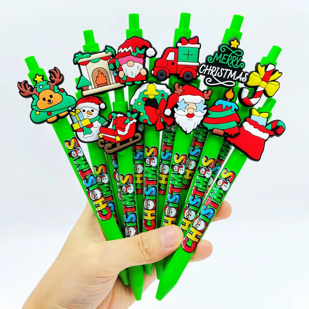 

12 pieces of green series Santa Claus Ballpoint pens, creative "Merry Christmas" press pen Christmas stationery
