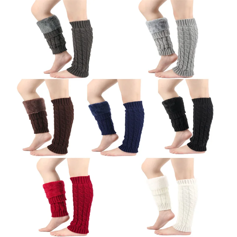 Fleece Leg Warmers Boot Covers for Women Winter Warm Wool Knitted Leg Socks Crochet Heap Sock Boot Cuffs Long Socks