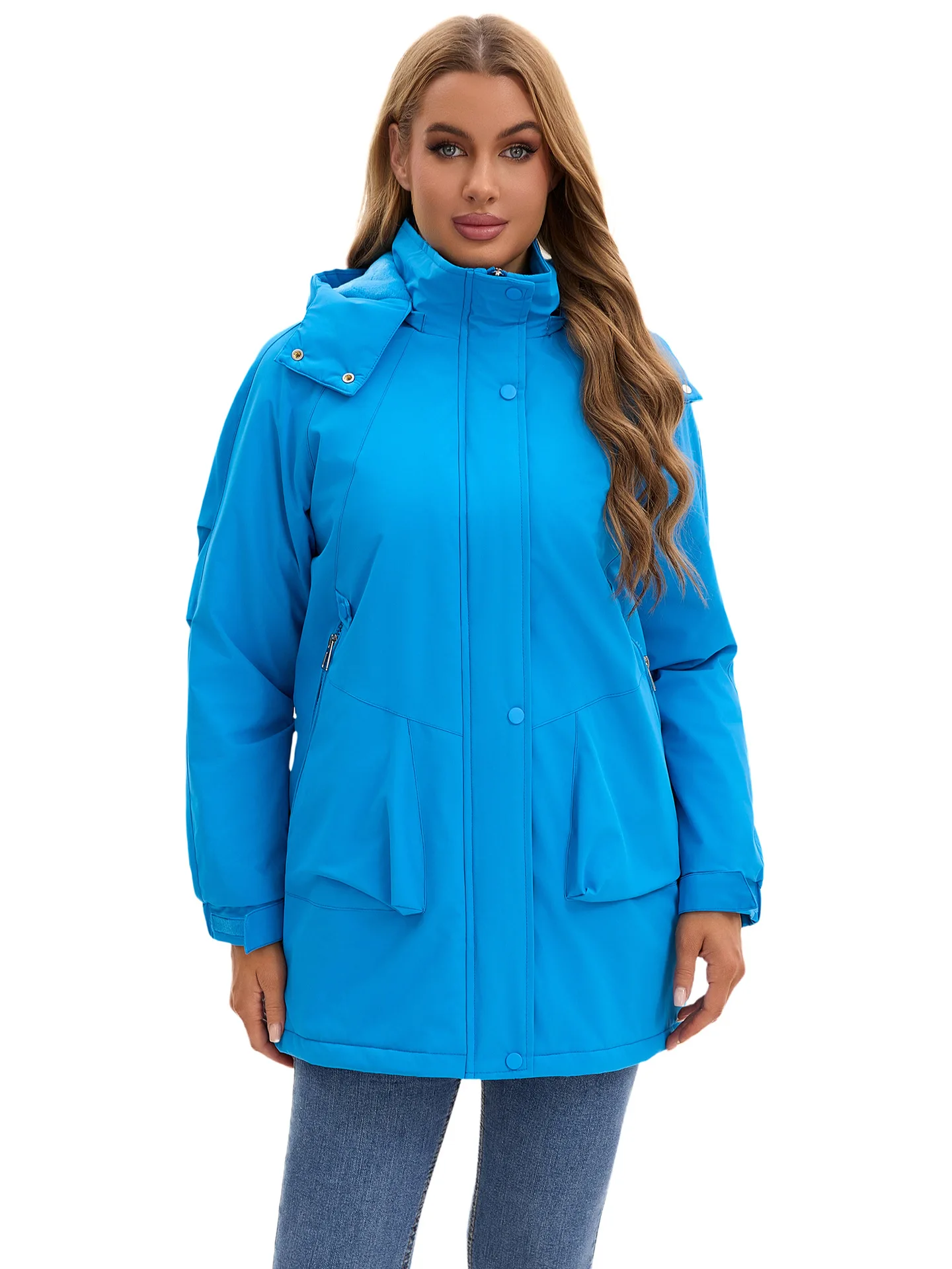 Autumn and Winter Removable Windproof and Warm Mountaineering Jacket Women Clothing Casual Solid Parkas Hooded Coat Women