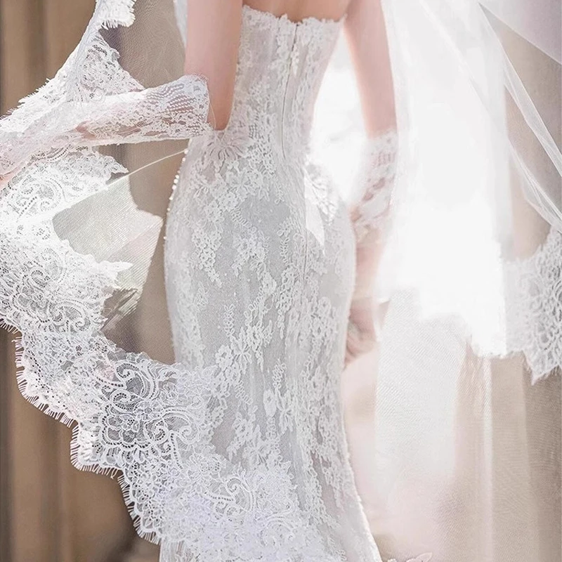 250CM Elegant One Layer Soft Lace Edge Bridal Veil Long Marriage Wedding Accessories image 2