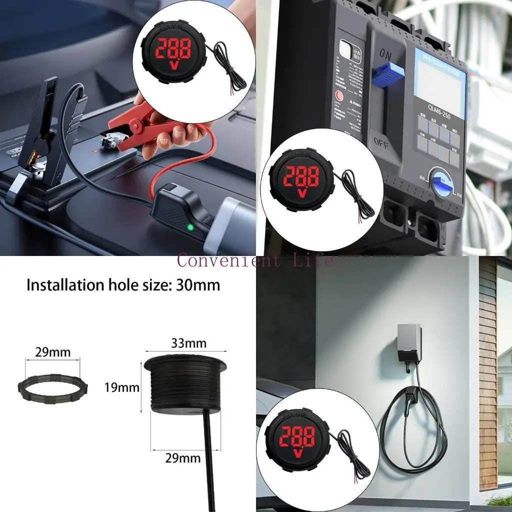 

L1EE Automotive Marine Outdoor Grade Circular Voltage Meter Waterproof Protective 4-100V Ranging Realtime Monitoring Device