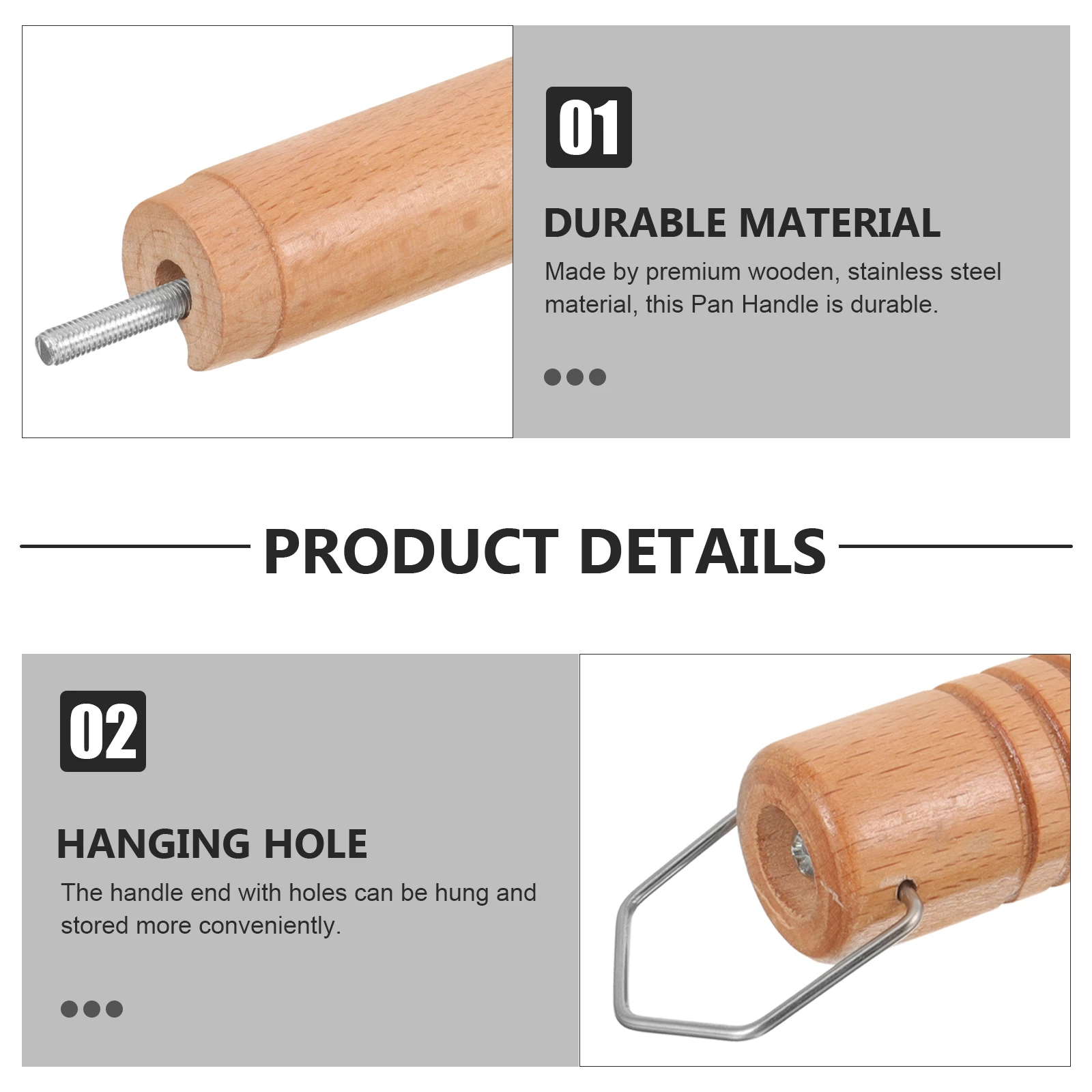 

2pcs Wooden Pot Handles Universal Replacement Detachable Long Handle Grip For Cookware Repair Pan Side Handle Kitchen Utensils