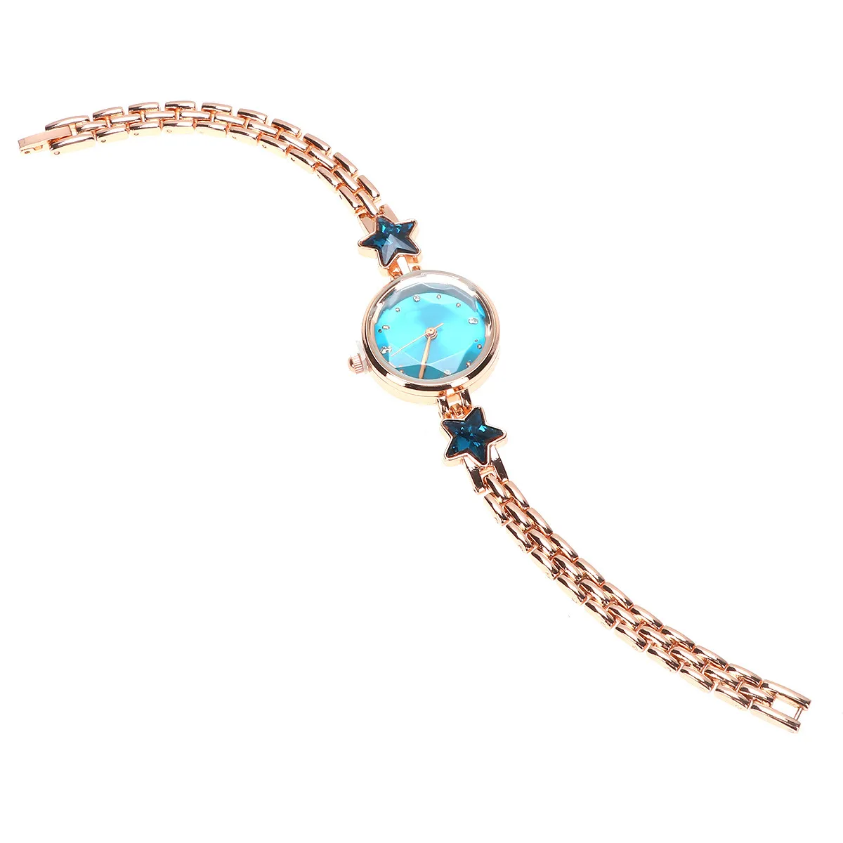 Blue Women Alloy Quartz Watch Star Rhinestone Embellished Wrist Watch Fashionable Elegant Gift for Female Friends Daily Wear