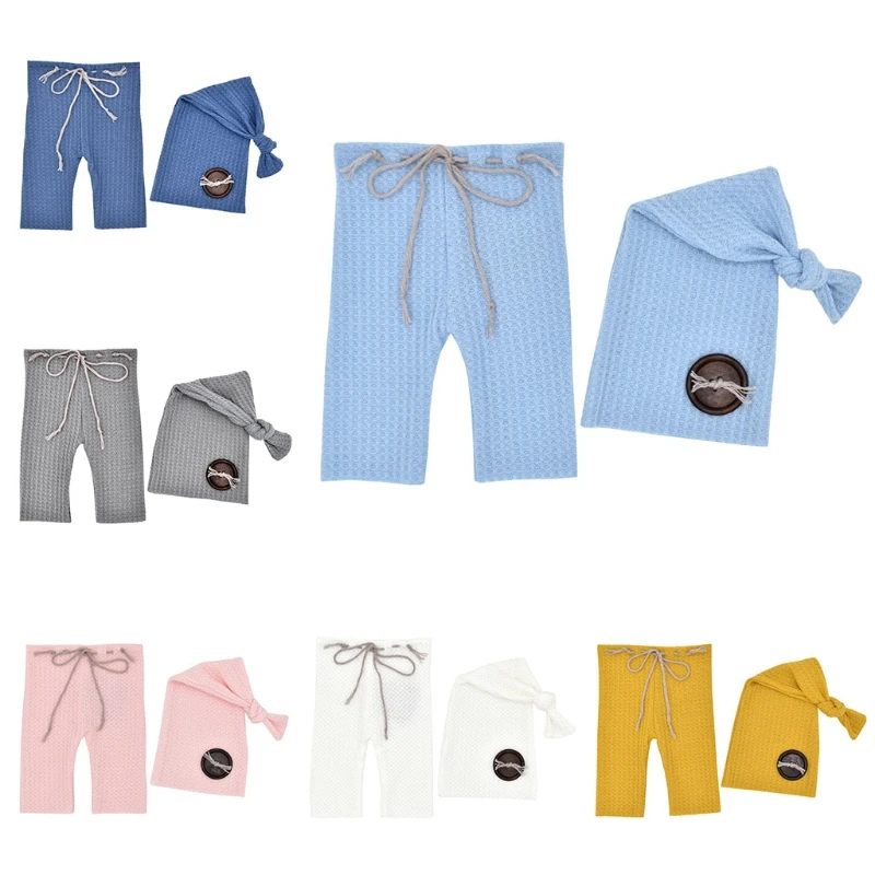 Baby Boy Girl Pants Hat Set Knitted Trousers Long Tail for Head Wrap Turban Bean image 2
