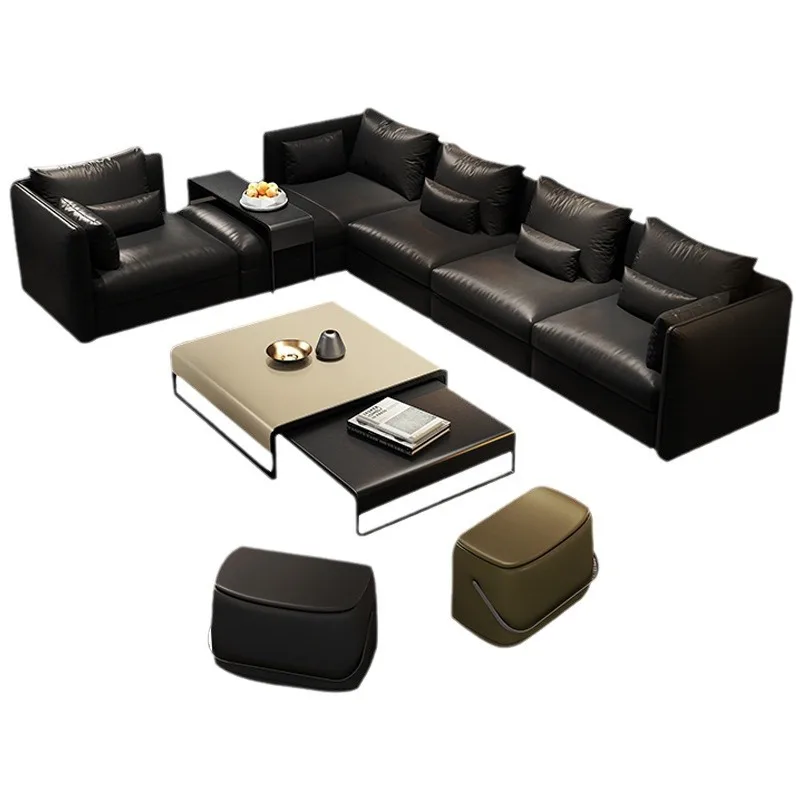 

Leather sofa Nordic modern simple Italian minimalist first layer cowhide small apartment living room combination light luxury