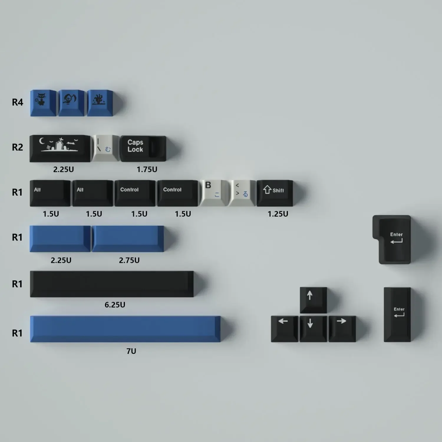 Conjunto completo de teclas de suplemento de teclado mecânico meia-noite PBT sublimação cereja adaptação de altura original de fábrica 61/64/87