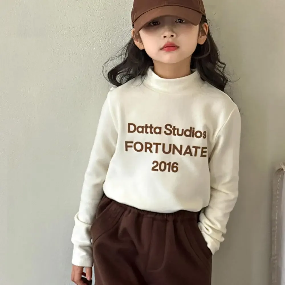 Girls Top 2024 Autumn and Winter New Childrens Wear Korean Style Baby Girl Semi-turtleneck Printed Warm Base Shirt Casual