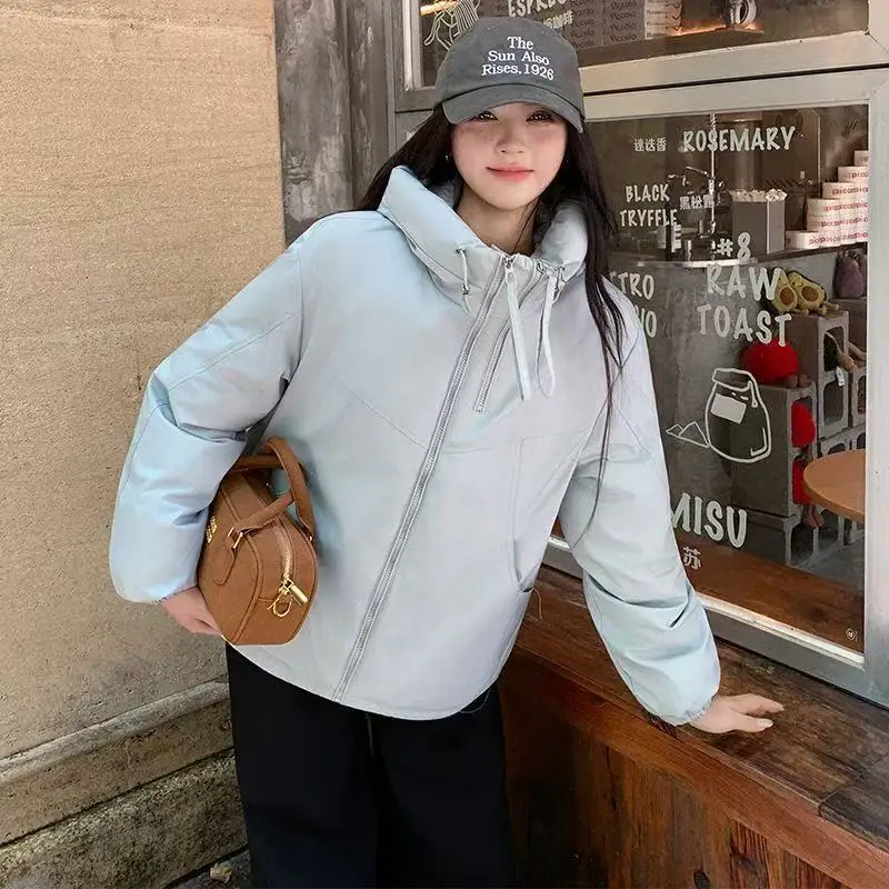 

2025 Women's Winter Jacket Cotton Padded Short Coat Ladies Students Long Sleeved Hooded Warm Outwear