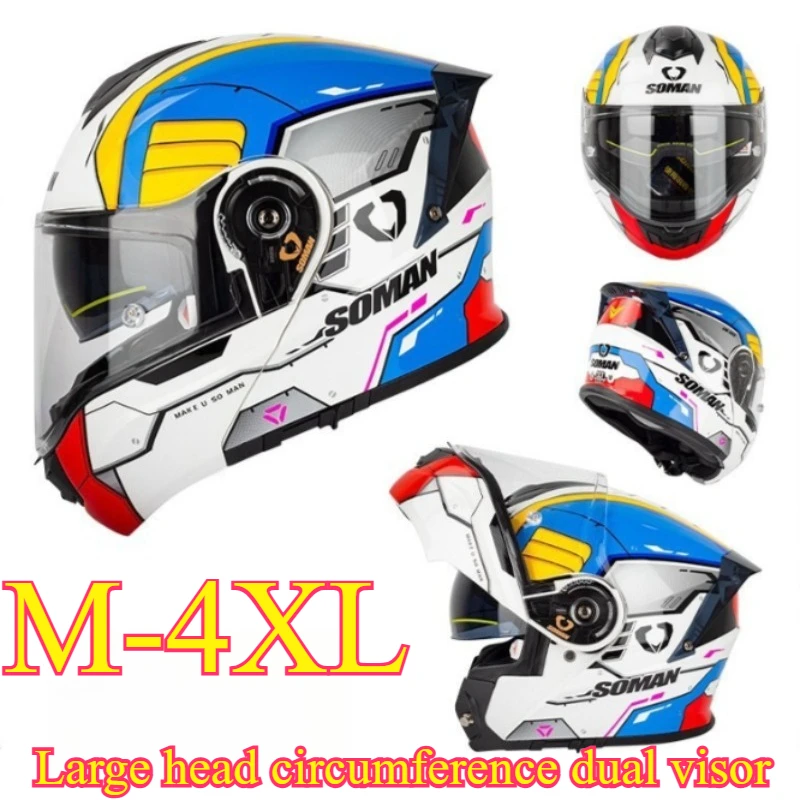 SOMAN SM965 Dual Visor Open Face Motorcycle Helmet Four Seasons Large Head Circumference Racing Casco Moto full face helmet