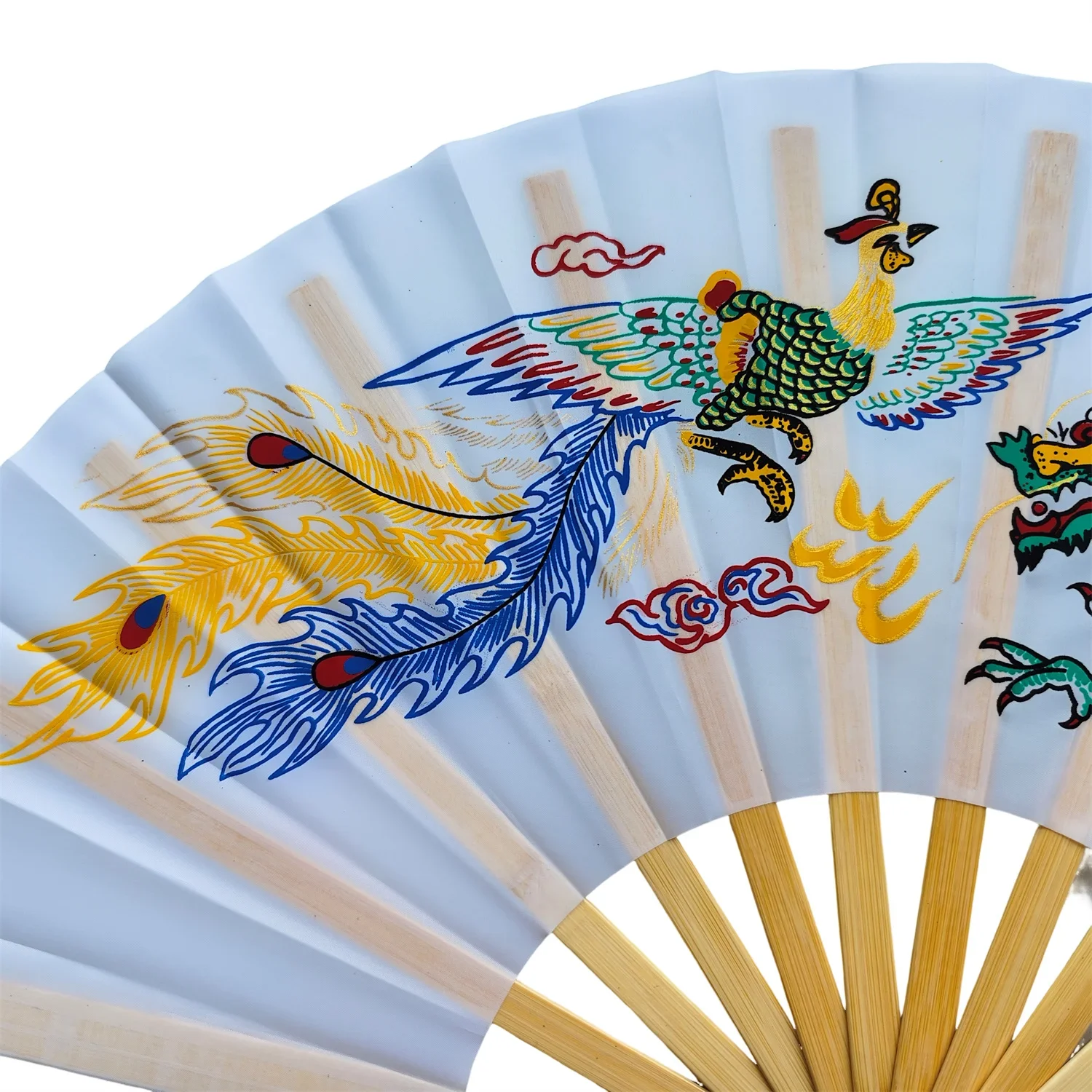 Folding Hand Fan Chinese Kung Fu Tai Chi Fan Nylon-Cloth Bamboo Fans For Performance Dance  Festival Gift Dragon and Phoenix