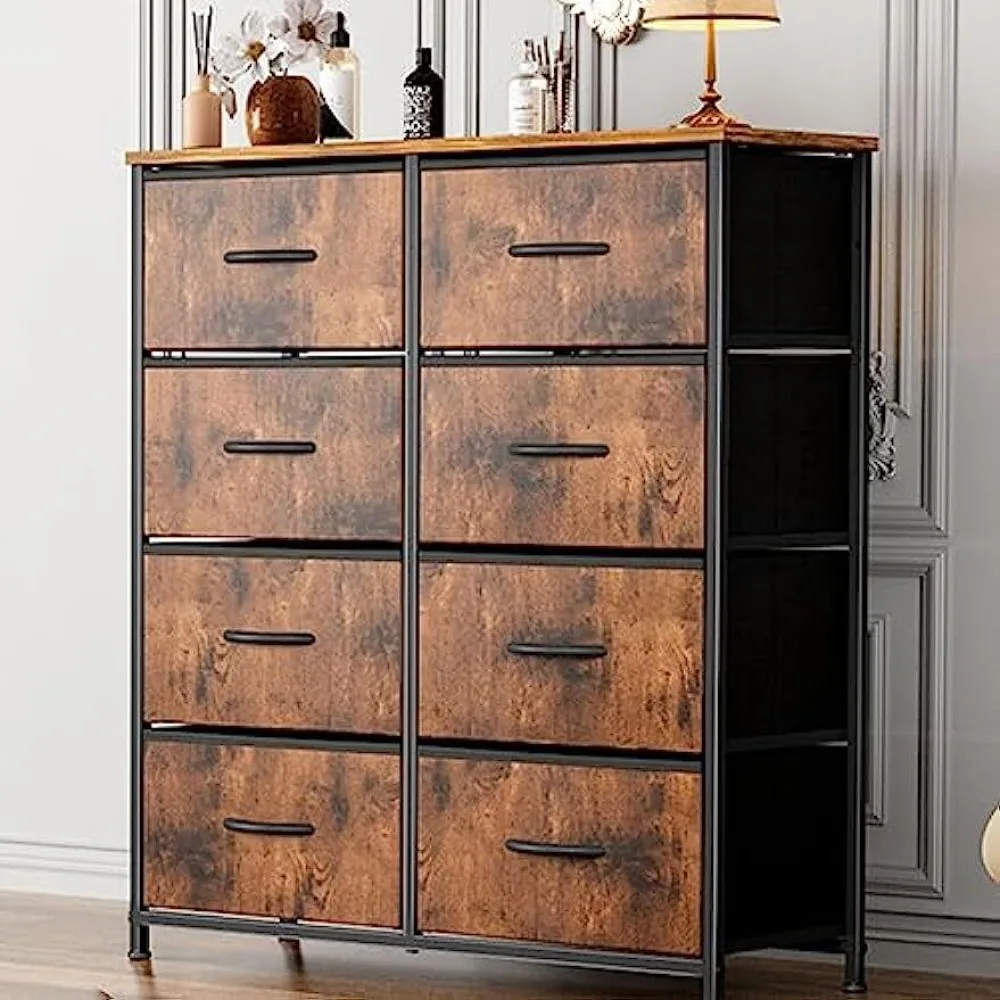 

Brown 8 Drawers Dresser for Bedroom Chest Organizer Storage with Fabric Bins