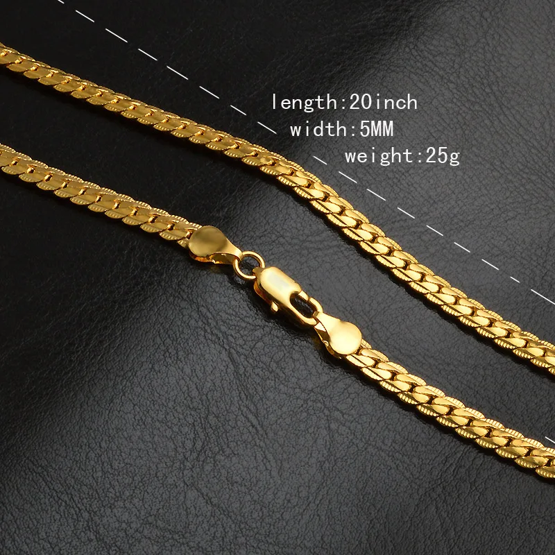 

Luxury 24K 9999 Pure Gold real gold Men's and Women's 5mm Side Chain Necklace