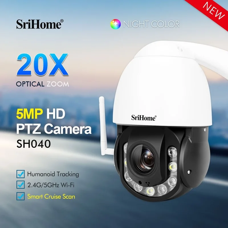 

Srihome 5.0MP 5G Wifi IP Camera 20X Optical Zoom Human Auto Tracking Smart Cruise Scan Video Surveillance Security CCTV PTZ Cam