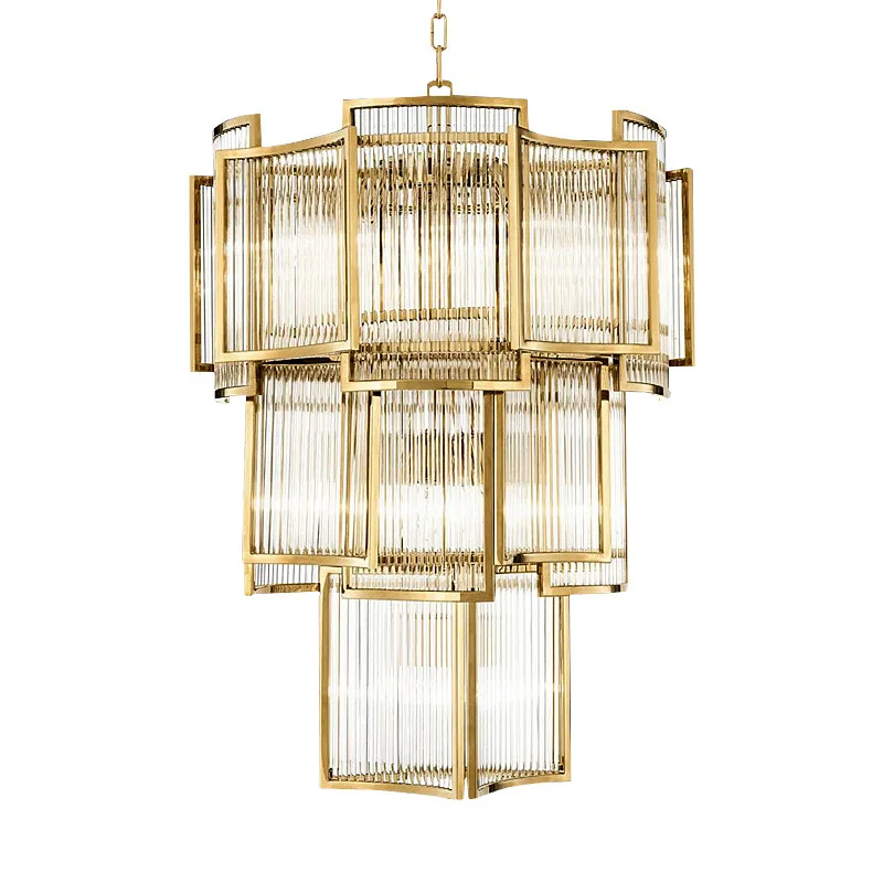 

Duplex living room light luxury crystal chandelier post-modern simple villa height