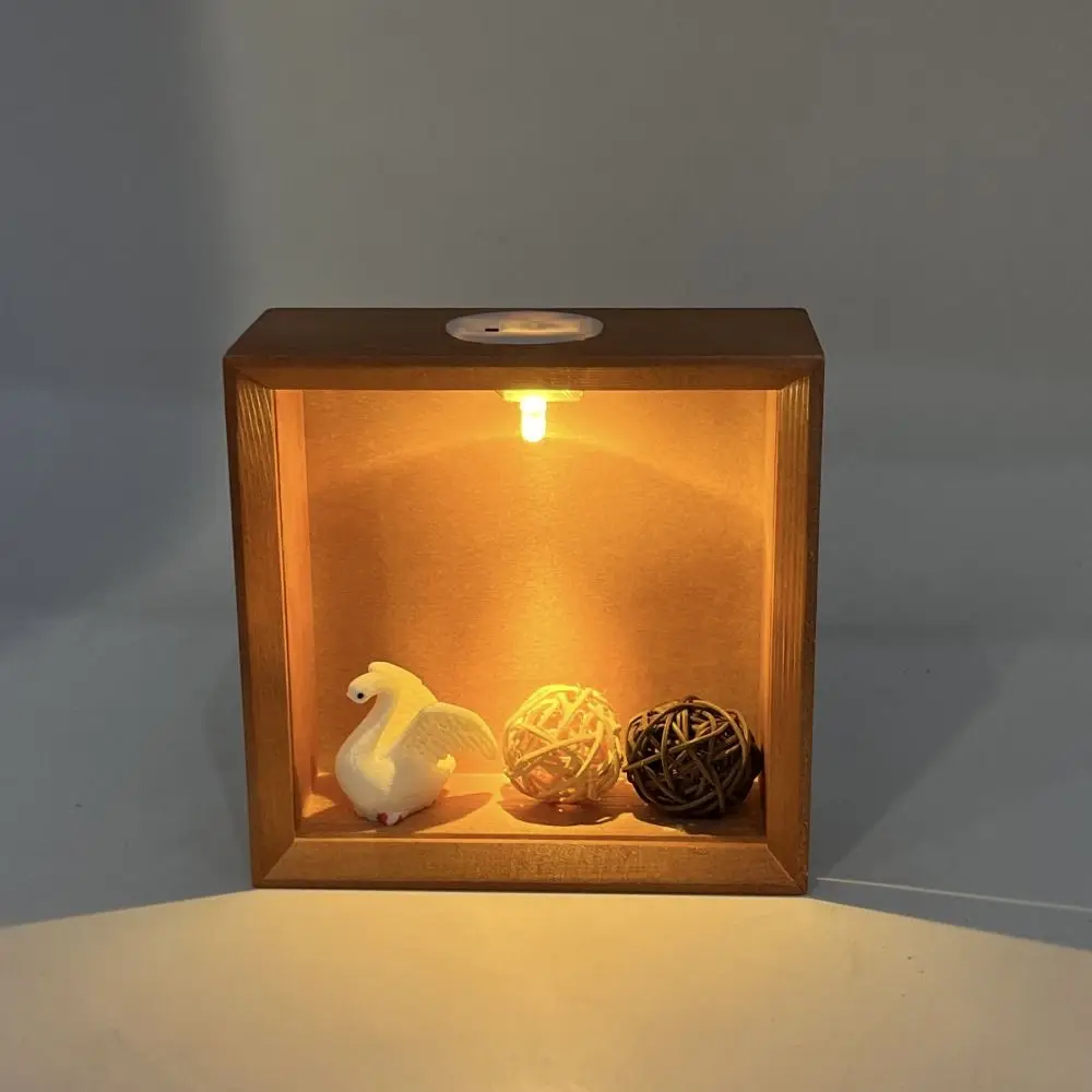 Decorative Wooden Shadow Box Frame Handmade Soft Light Wood DIY Nightlight Transparent Acrylic Panels