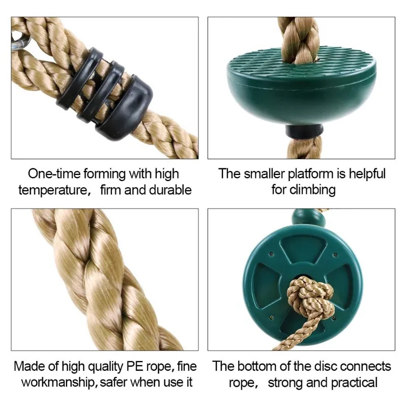 Kids Fitness Climbing Rope with Platforms and Disc Swing Seat Set Outdoor Swing Set Garden Toy Playground Accessories