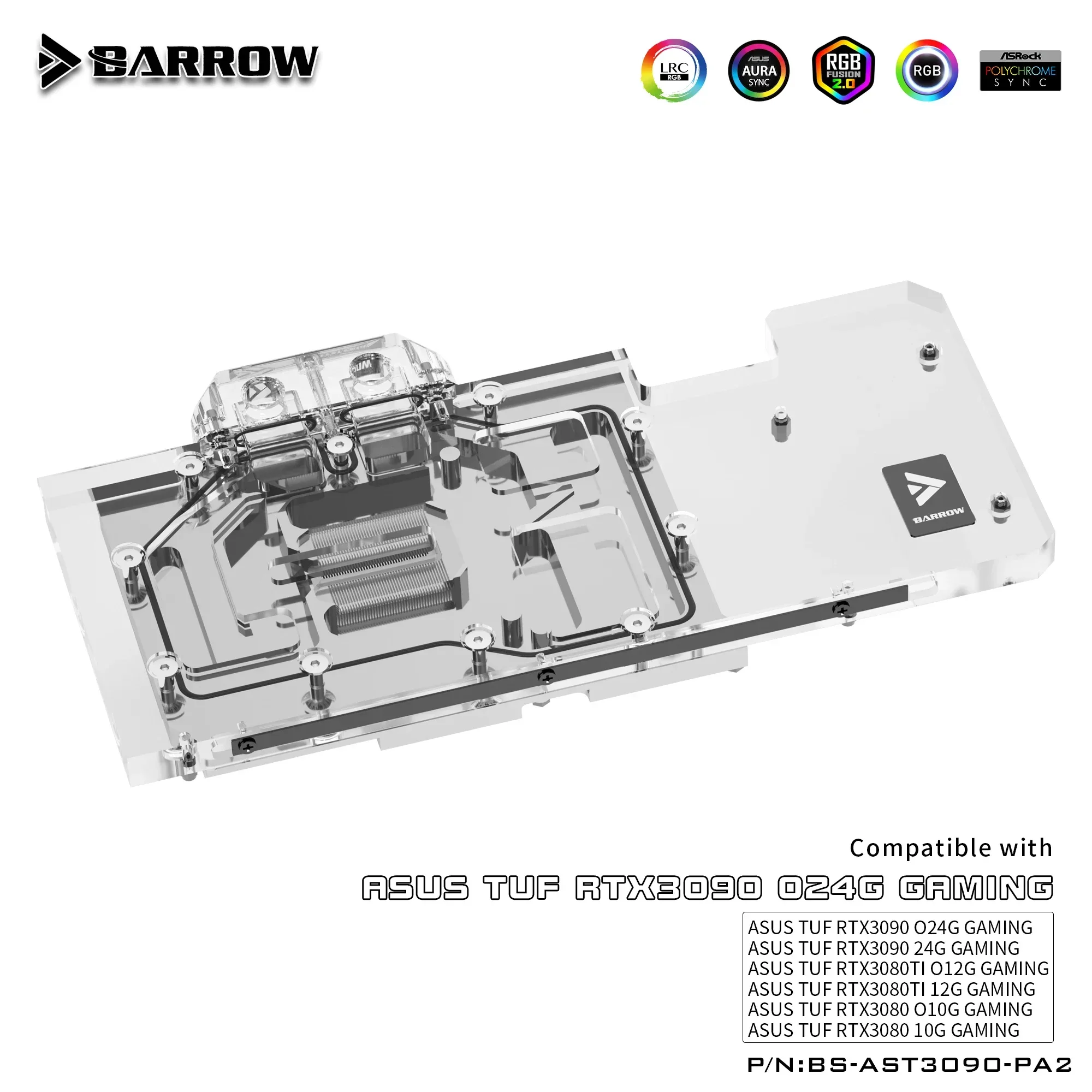 Barrow GPU Water nights pour ASUS TUF RTX 3090 3080 GAMING, couverture complète GPU refroidisseur d'eau, plaque arrière refroidie à l'eau, BS-AST3090-PA2